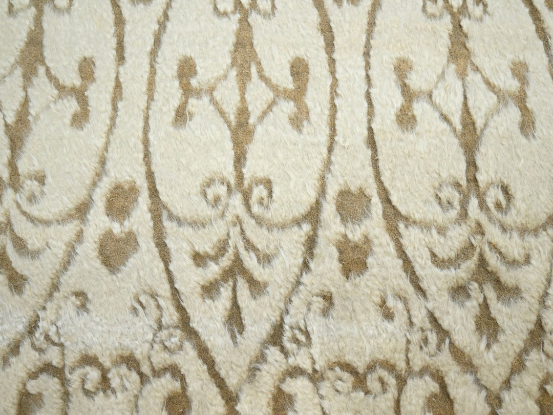 8'11" x 12'3" New Hand Knotted Ivory Wool Rectangle Oriental Rug - MOA10275947