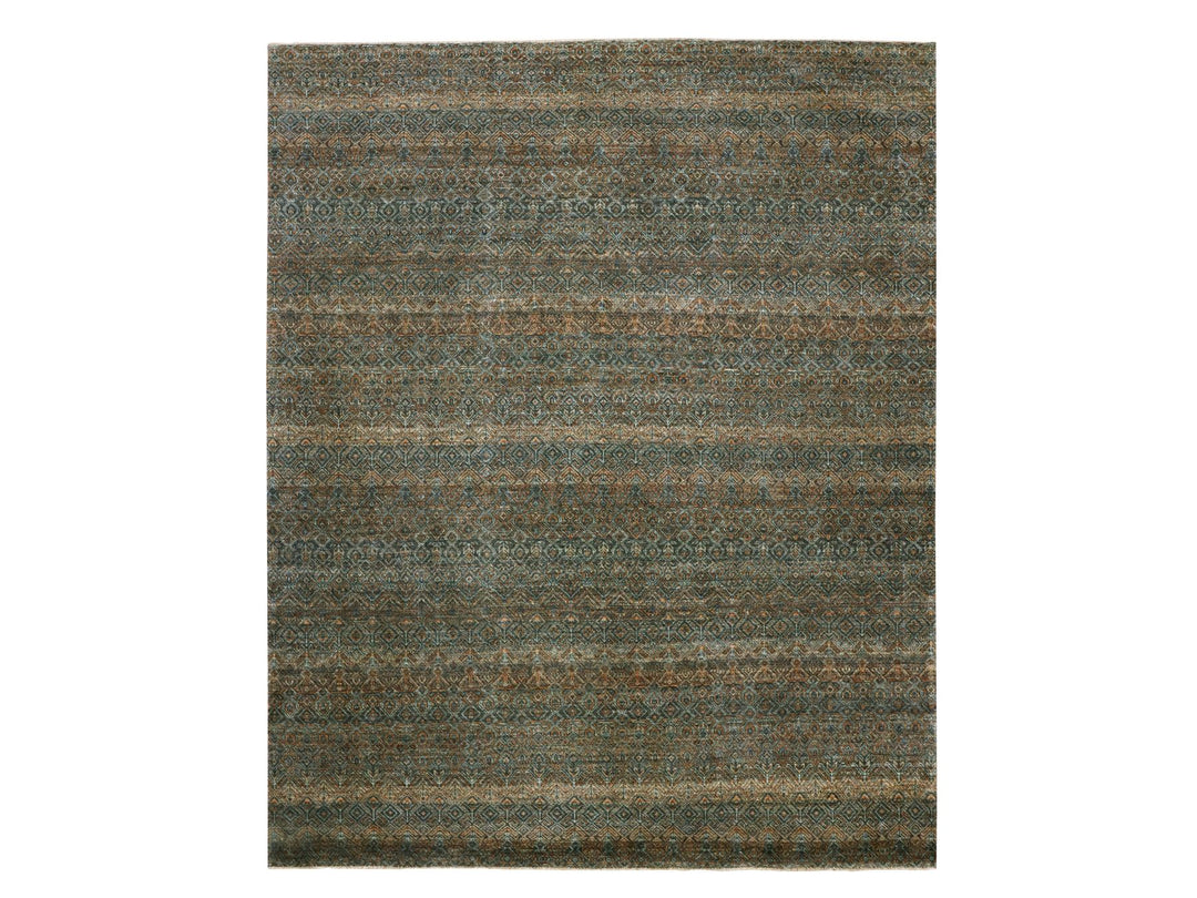 8'1" x 10'1" New Hand Knotted Brown Wool Rectangle Oriental Rug - MOA10276005