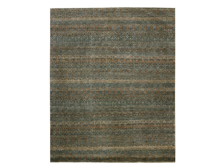 8'1" x 10'1" New Hand Knotted Brown Wool Rectangle Oriental Rug - MOA10276005