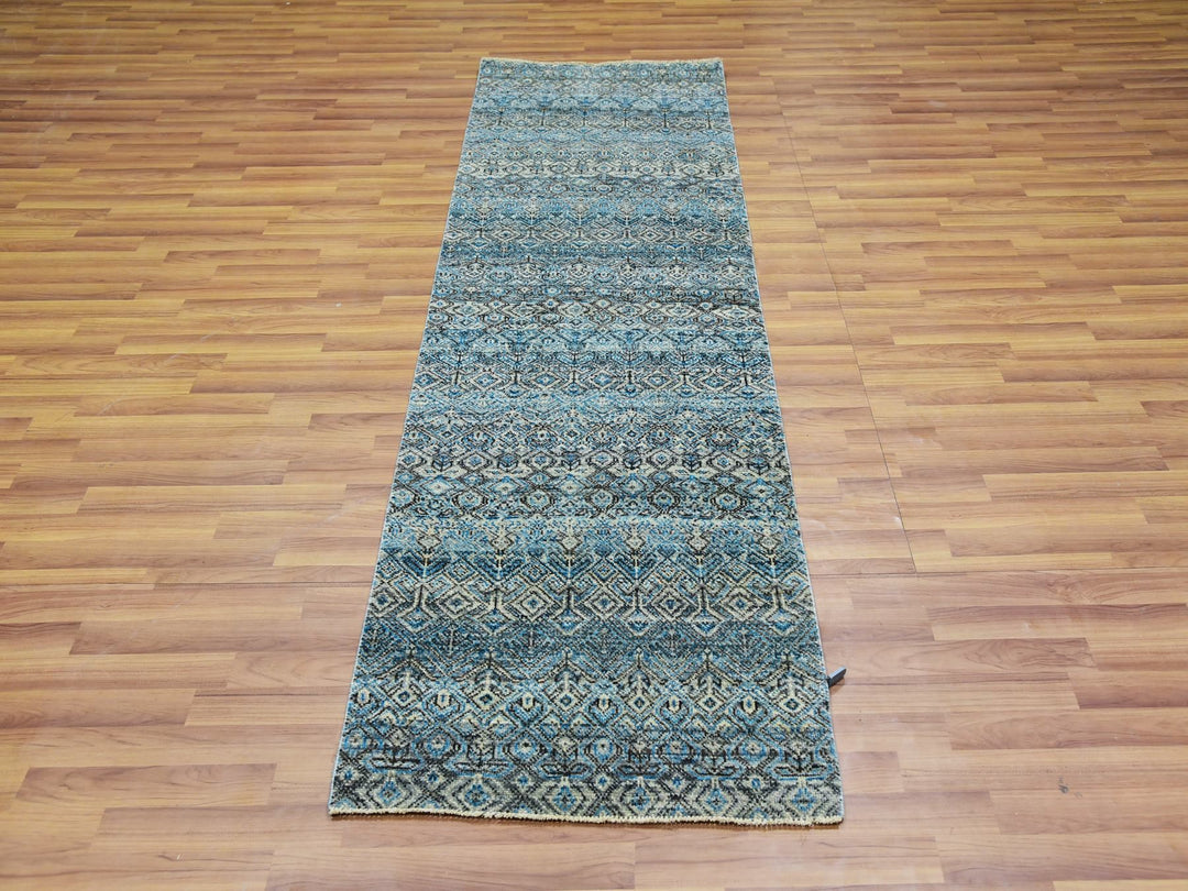 2'6" x 8'0" New Hand Knotted Blue Wool Runner Oriental Rug - MOA10276008