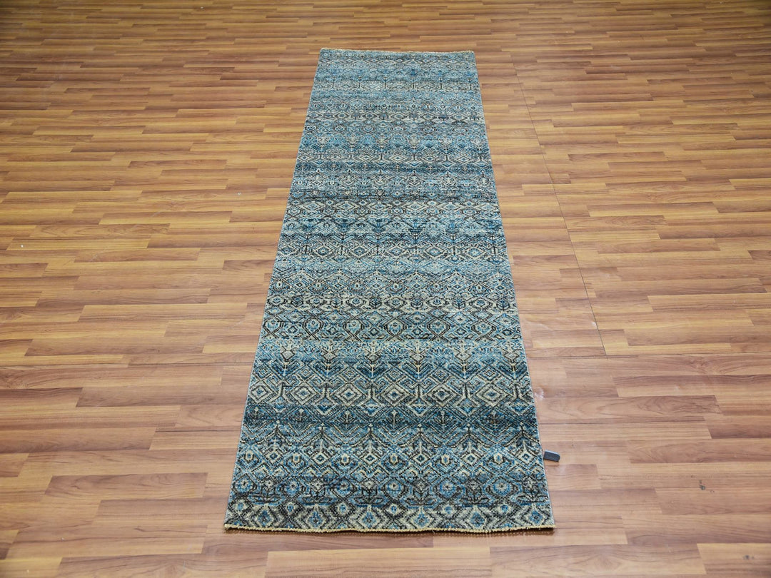 2'6" x 8'0" New Hand Knotted Blue Wool Runner Oriental Rug - MOA10276009
