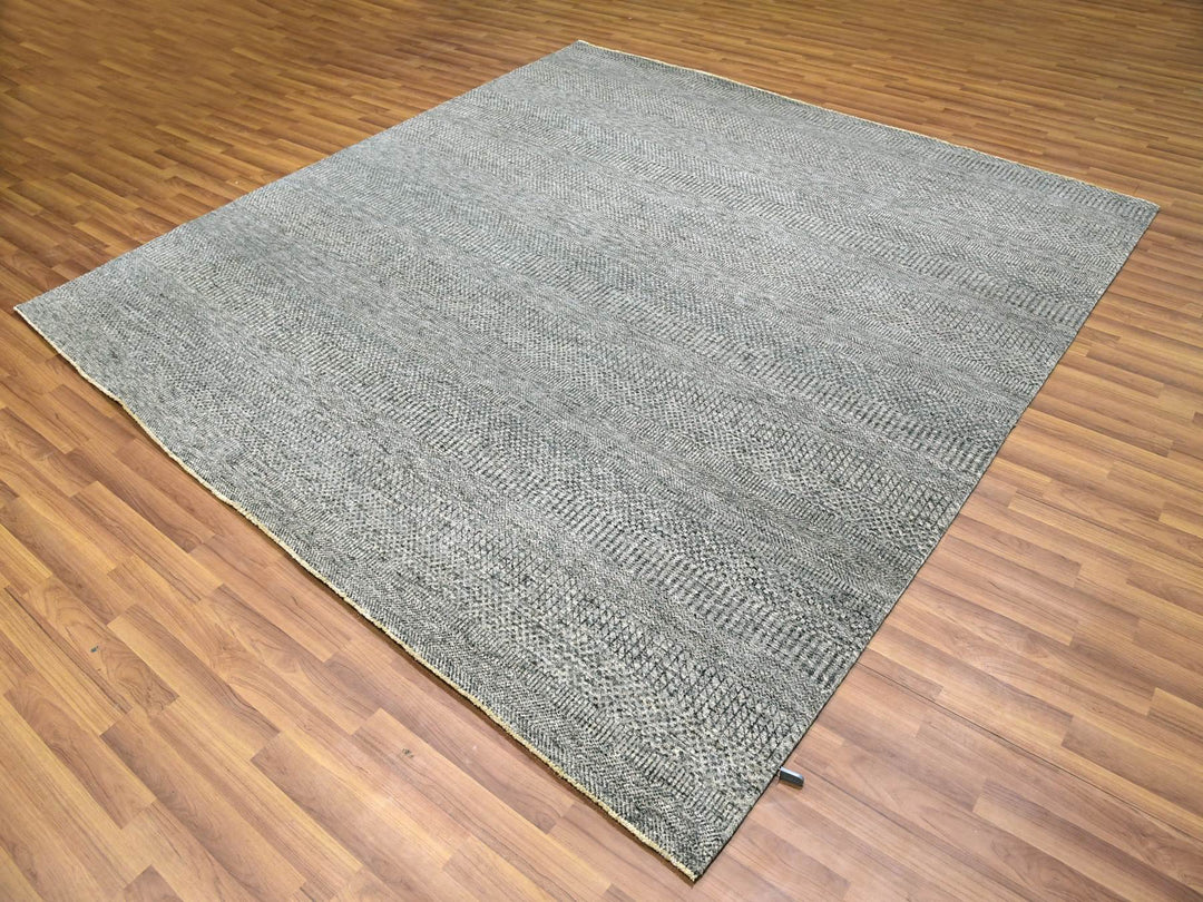 8'0" x 8'0" New Hand Knotted Grey Wool Square Oriental Rug - MOA10276010