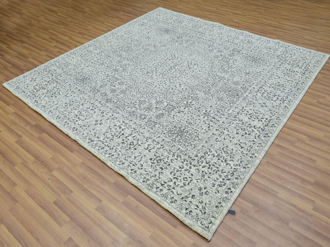 8'2" x 8'2" New Hand Knotted Ivory Wool Square Oriental Rug - MOA10276011