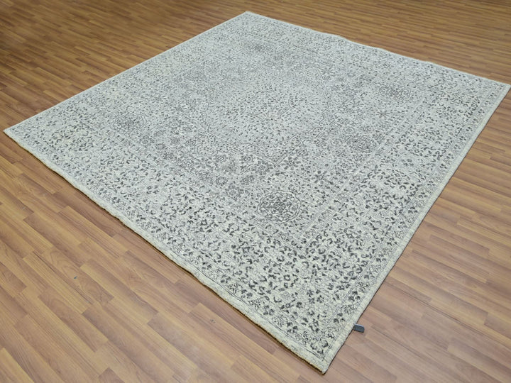 8'2" x 8'2" New Hand Knotted Ivory Wool Square Oriental Rug - MOA10276011