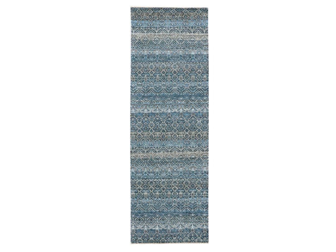 2'8" x 8'1" New Hand Knotted Blue Wool Runner Oriental Rug - MOA10276014