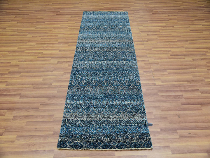 2'8" x 8'1" New Hand Knotted Blue Wool Runner Oriental Rug - MOA10276014