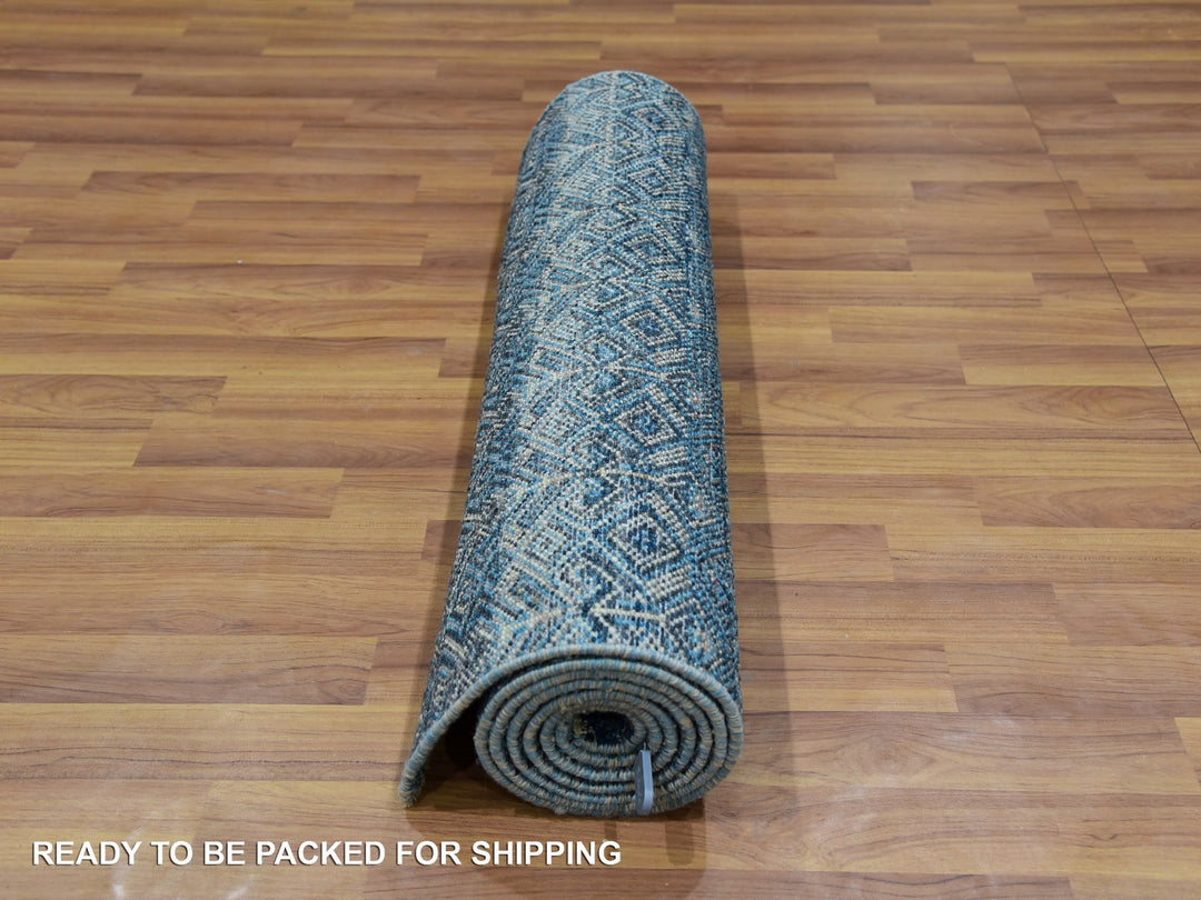 2'8" x 8'1" New Hand Knotted Blue Wool Runner Oriental Rug - MOA10276014