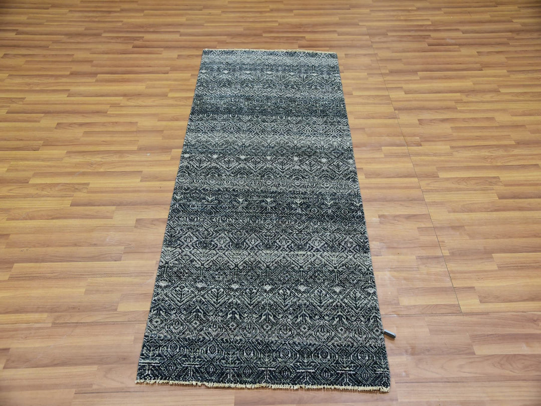 2'6" x 6'0" New Hand Knotted Grey Wool Runner Oriental Rug - MOA10276018
