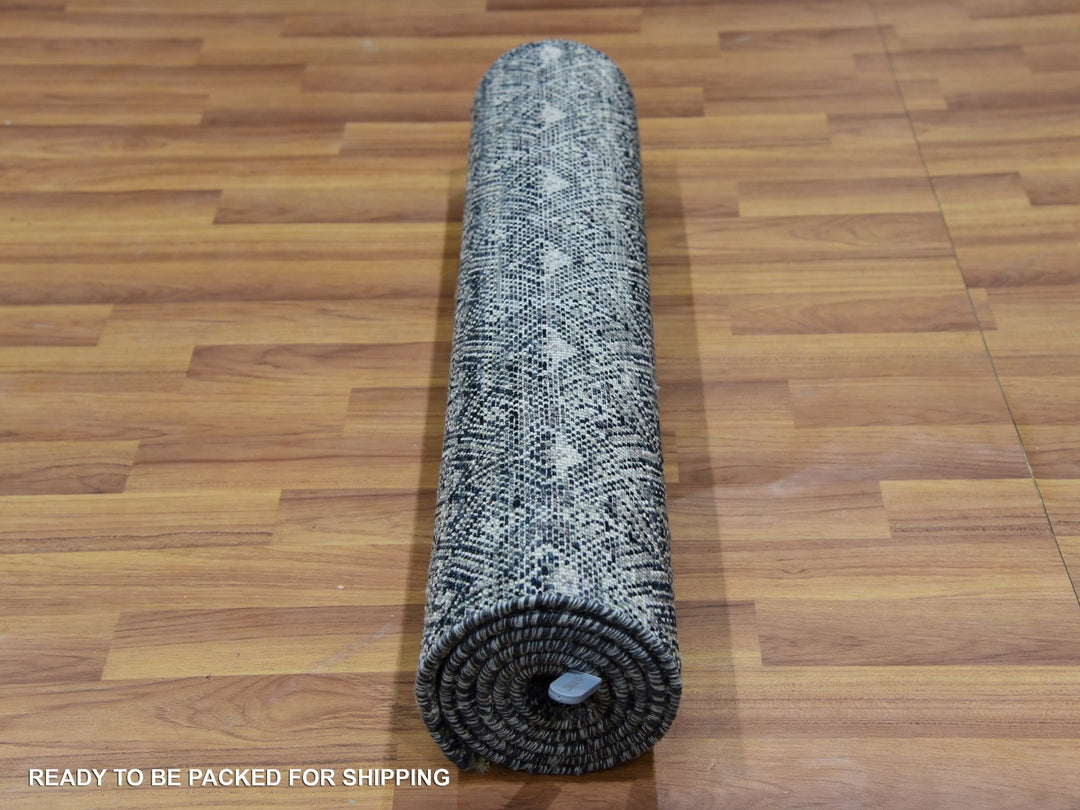 2'6" x 6'0" New Hand Knotted Grey Wool Runner Oriental Rug - MOA10276018