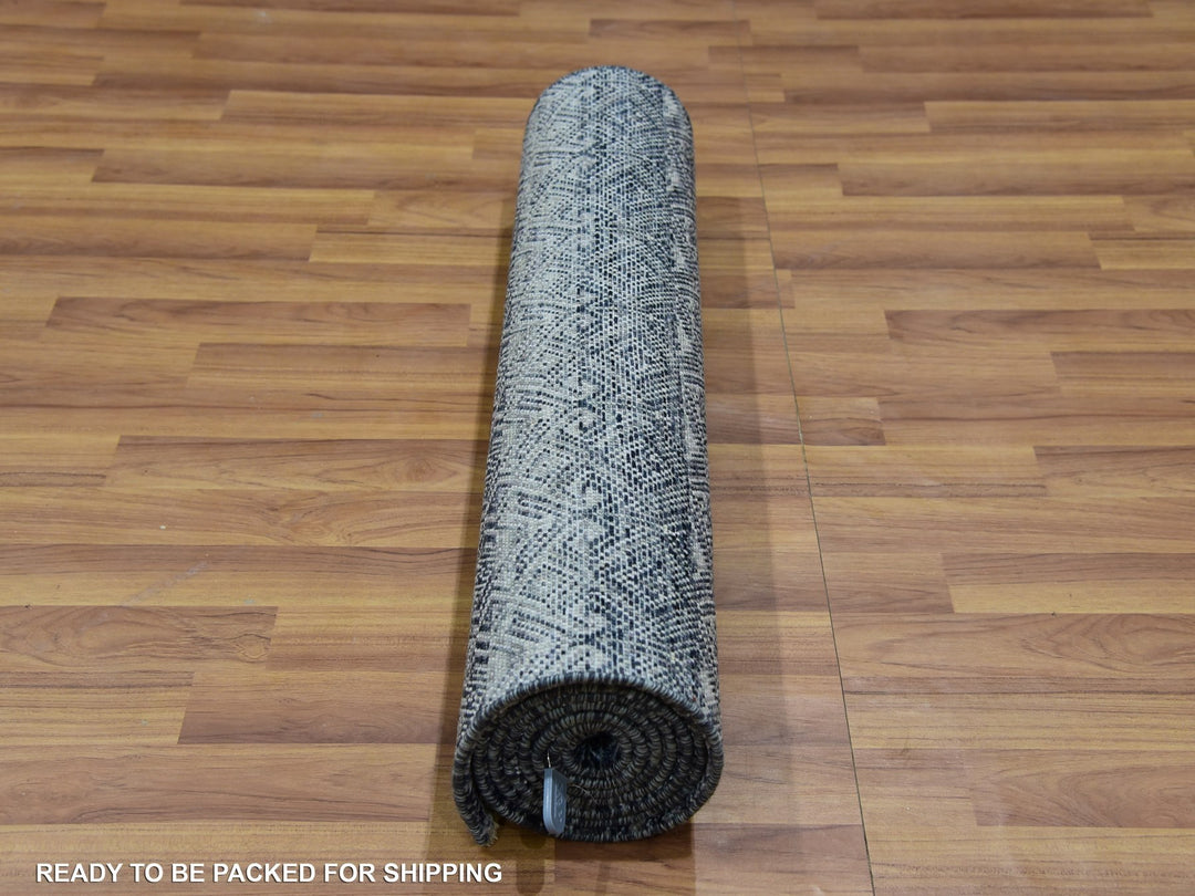 2'7" x 8'0" New Hand Knotted Grey Wool Runner Oriental Rug - MOA10276021