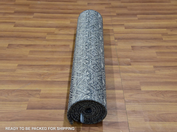 2'7" x 8'0" New Hand Knotted Grey Wool Runner Oriental Rug - MOA10276021
