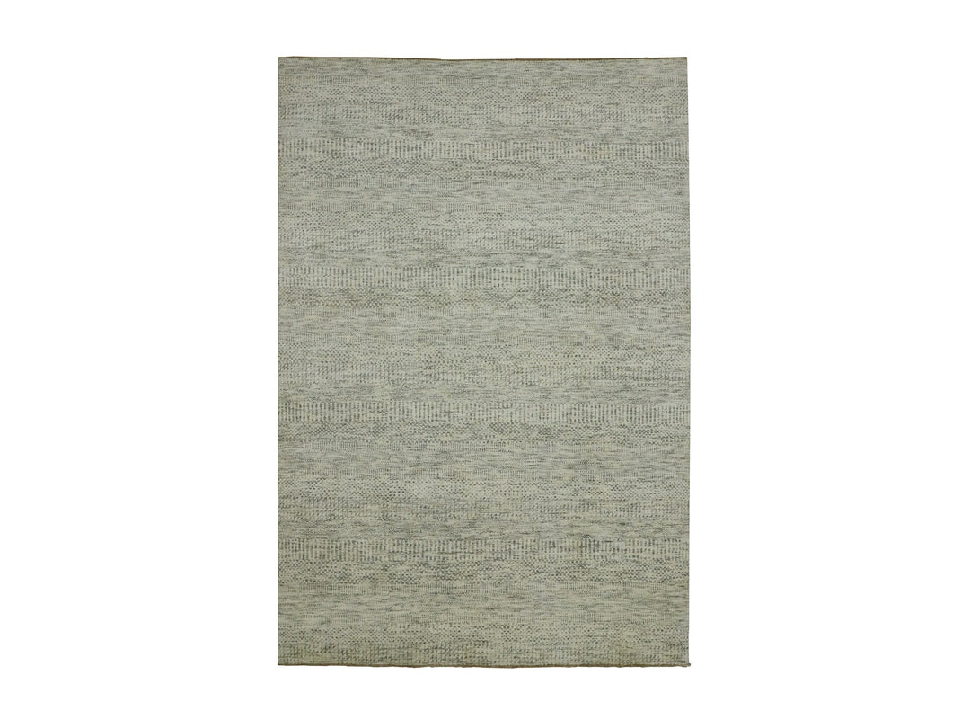 6'0" x 9'0" New Hand Knotted Ivory Wool Rectangle Oriental Rug - MOA10276025