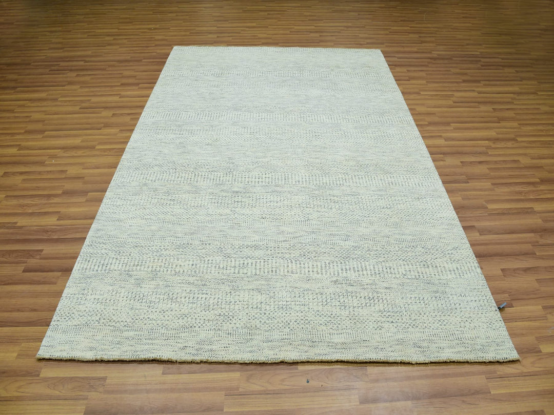 6'0" x 9'0" New Hand Knotted Ivory Wool Rectangle Oriental Rug - MOA10276025