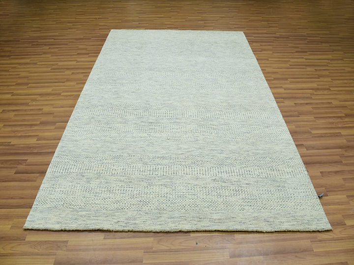 6'0" x 9'0" New Hand Knotted Ivory Wool Rectangle Oriental Rug - MOA10276025