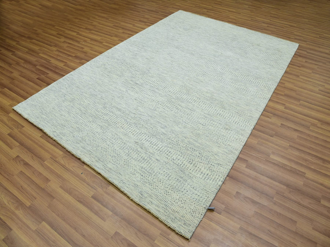 6'0" x 9'0" New Hand Knotted Ivory Wool Rectangle Oriental Rug - MOA10276025