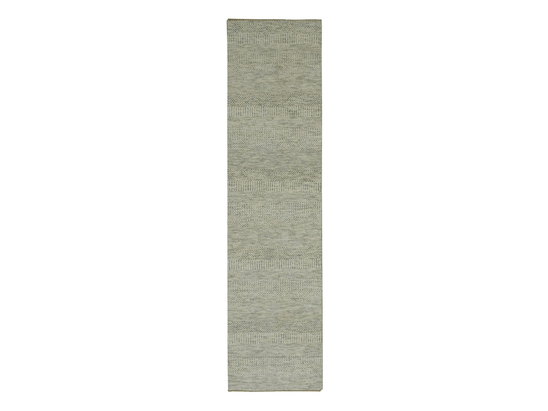 2'7" x 10'1" New Hand Knotted Ivory Wool Runner Oriental Rug - MOA10276027