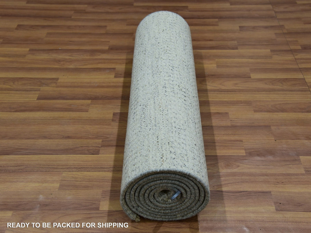 2'7" x 10'1" New Hand Knotted Ivory Wool Runner Oriental Rug - MOA10276027