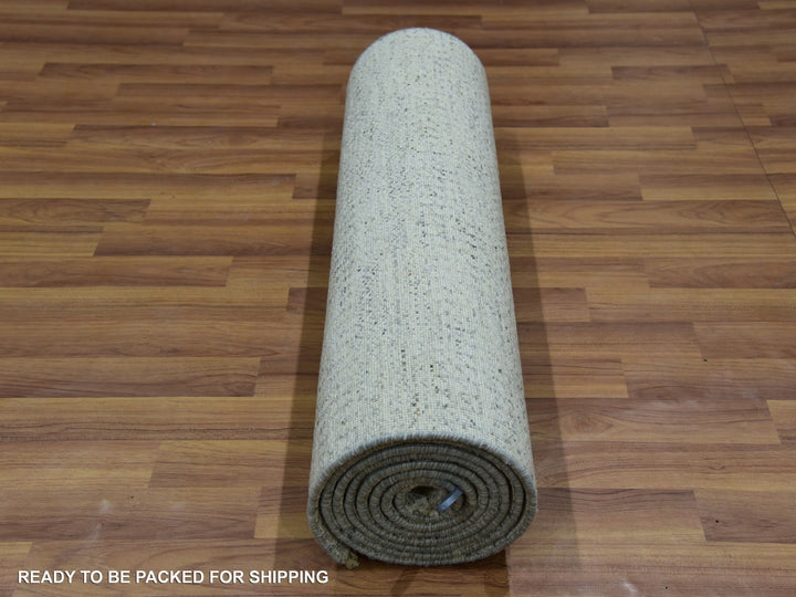 2'7" x 10'1" New Hand Knotted Ivory Wool Runner Oriental Rug - MOA10276027