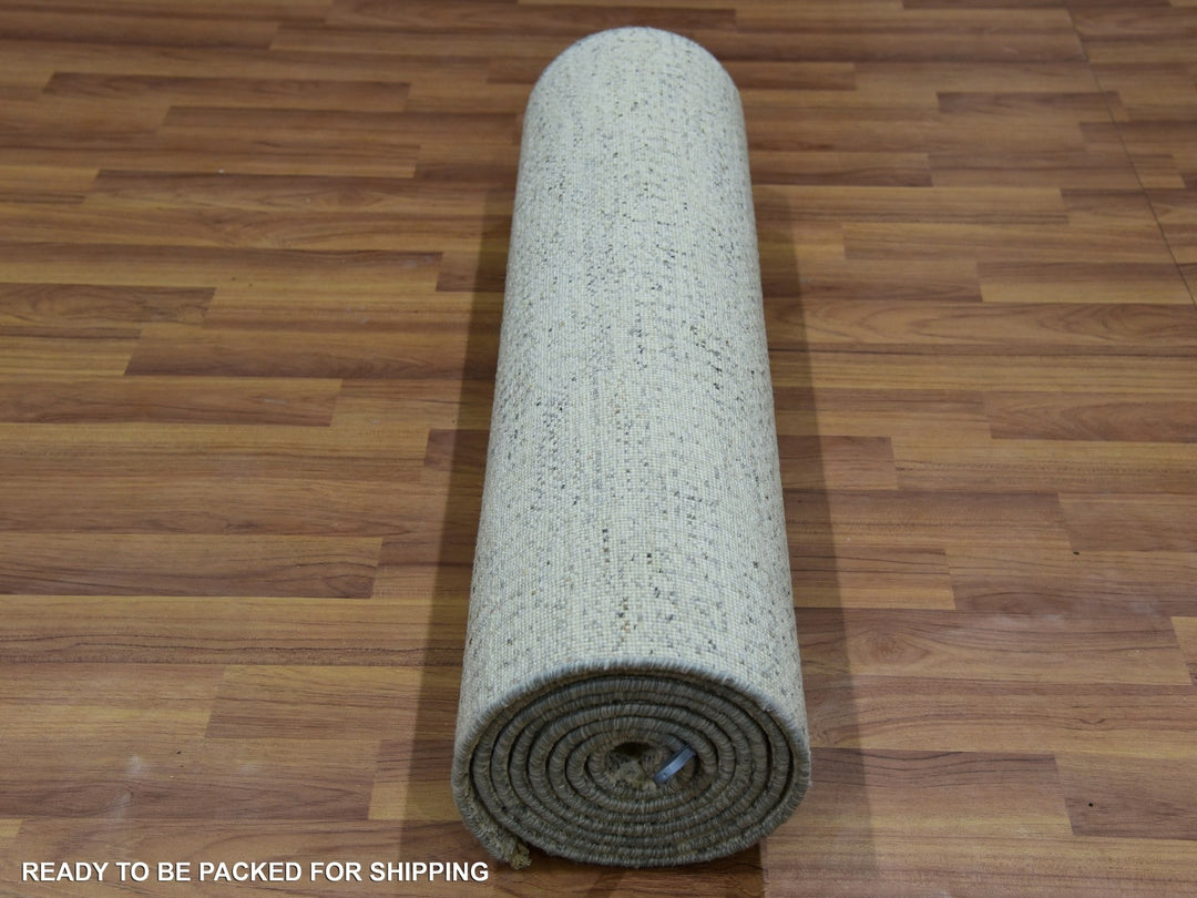 2'6" x 10'1" New Hand Knotted Ivory Wool Runner Oriental Rug - MOA10276028