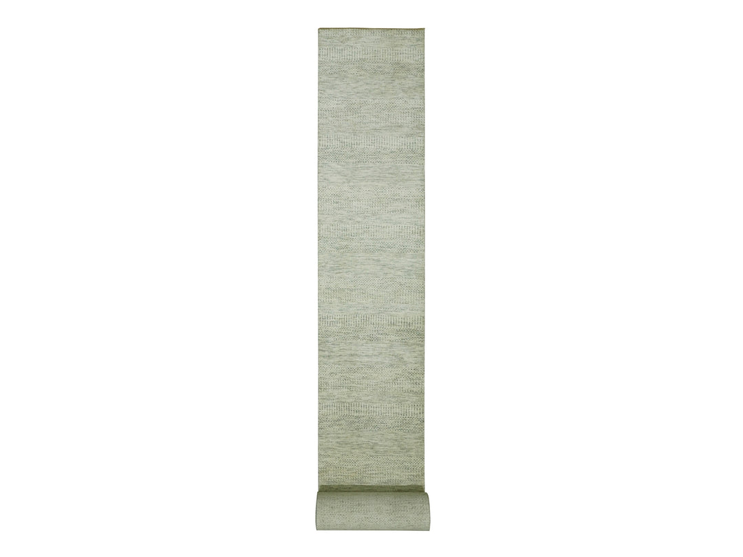 2'7" x 26'1" New Hand Knotted Ivory Wool Runner Oriental Rug - MOA10276029