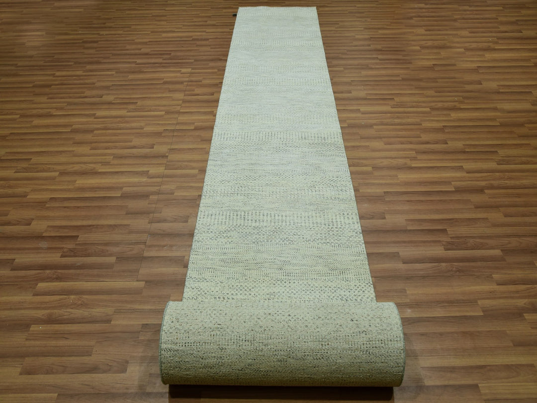 2'6" x 29'9" New Hand Knotted Ivory Wool Runner Oriental Rug - MOA10276030