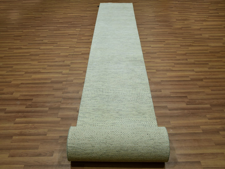 2'6" x 29'9" New Hand Knotted Ivory Wool Runner Oriental Rug - MOA10276030