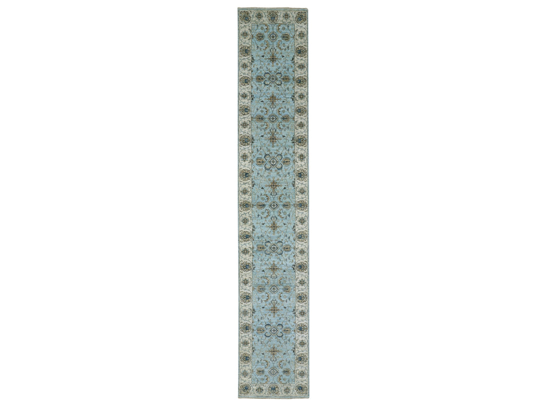 2'6" x 14'0" New Hand Knotted Blue Wool Runner Oriental Rug - MOA10276033