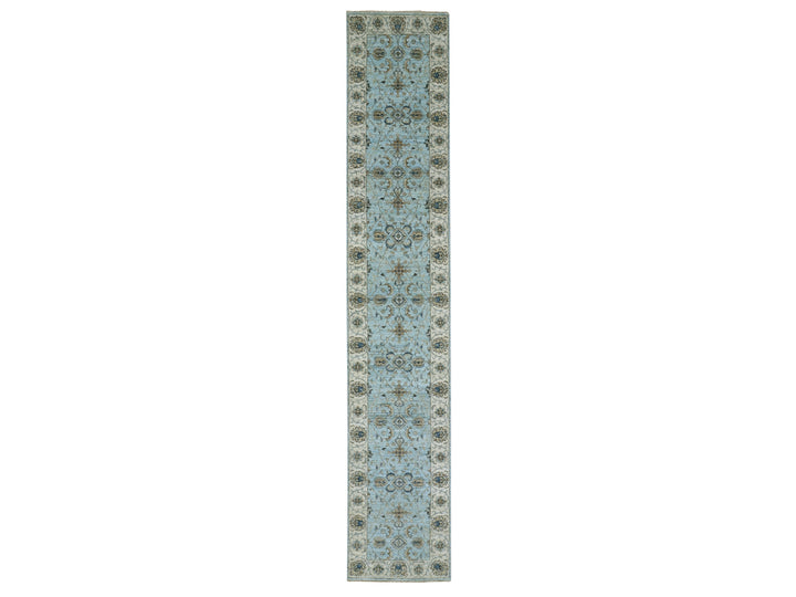 2'6" x 14'0" New Hand Knotted Blue Wool Runner Oriental Rug - MOA10276033