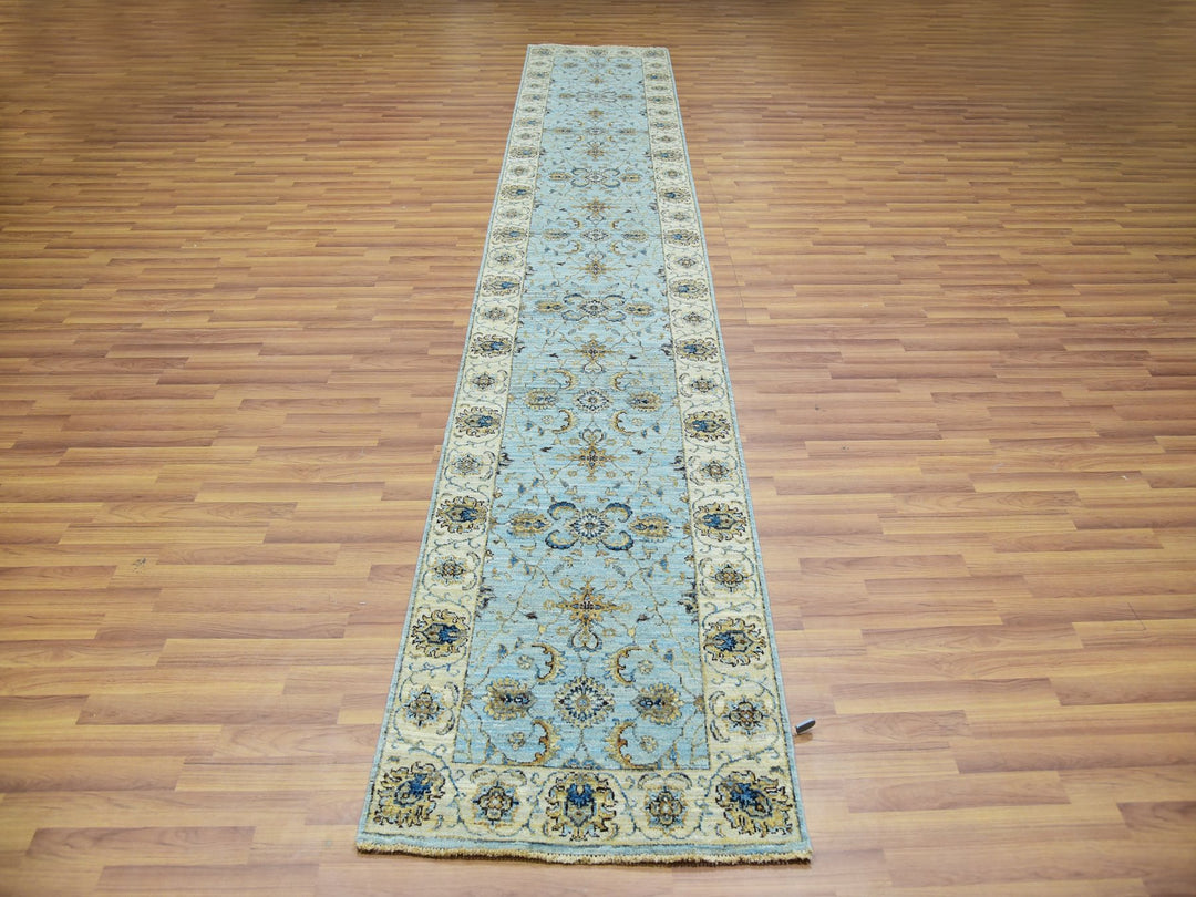 2'6" x 14'0" New Hand Knotted Blue Wool Runner Oriental Rug - MOA10276033