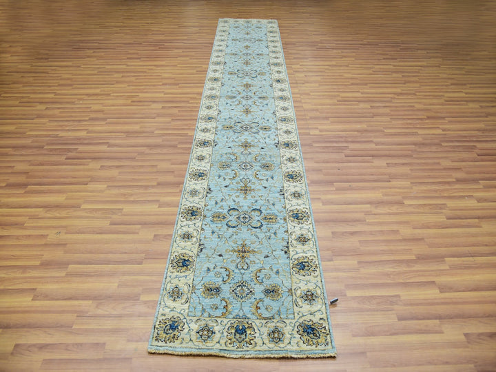 2'6" x 14'0" New Hand Knotted Blue Wool Runner Oriental Rug - MOA10276033