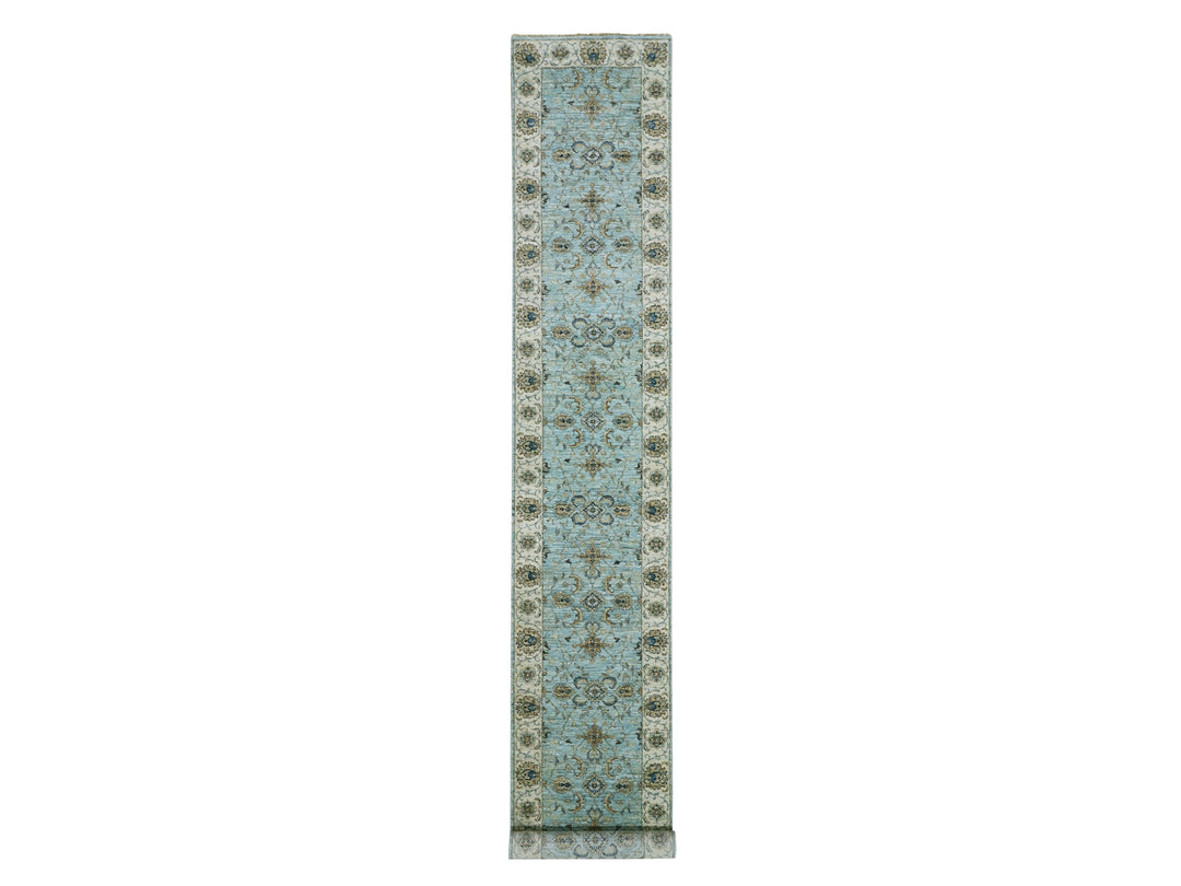 2'7" x 15'10" New Hand Knotted Blue Wool Runner Oriental Rug - MOA10276034