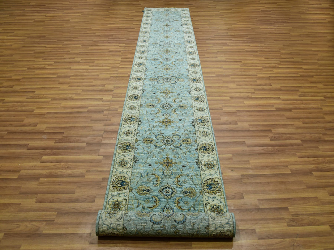 2'7" x 15'10" New Hand Knotted Blue Wool Runner Oriental Rug - MOA10276034