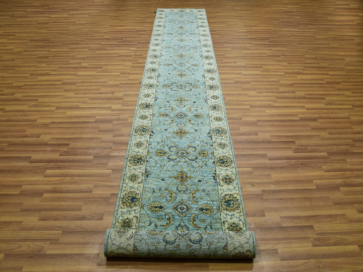 2'7" x 15'10" New Hand Knotted Blue Wool Runner Oriental Rug - MOA10276034