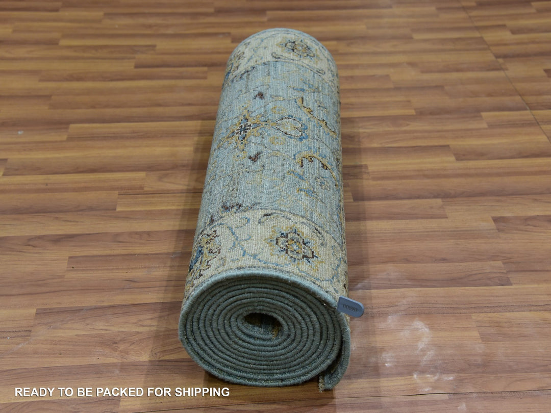 2'7" x 15'10" New Hand Knotted Blue Wool Runner Oriental Rug - MOA10276034