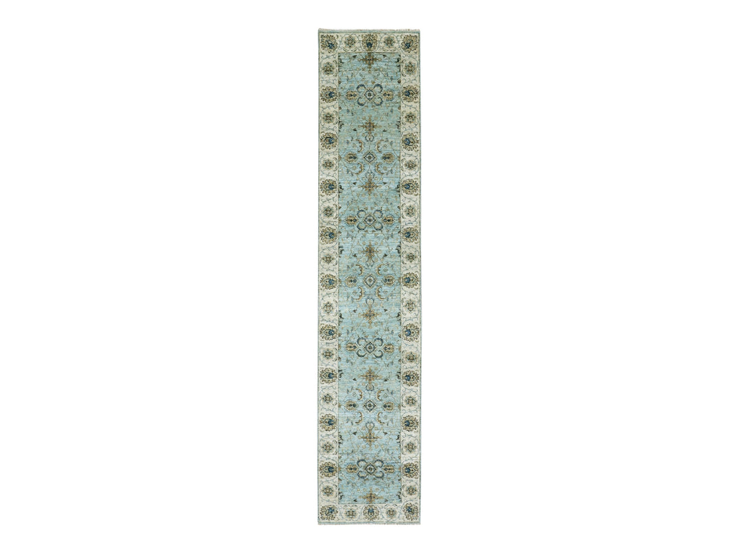 2'6" x 12'0" New Hand Knotted Blue Wool Runner Oriental Rug - MOA10276035