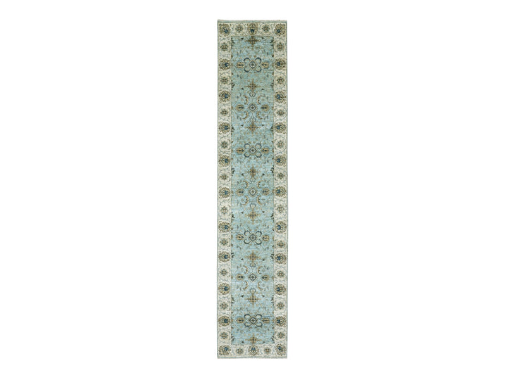 2'6" x 12'0" New Hand Knotted Blue Wool Runner Oriental Rug - MOA10276035