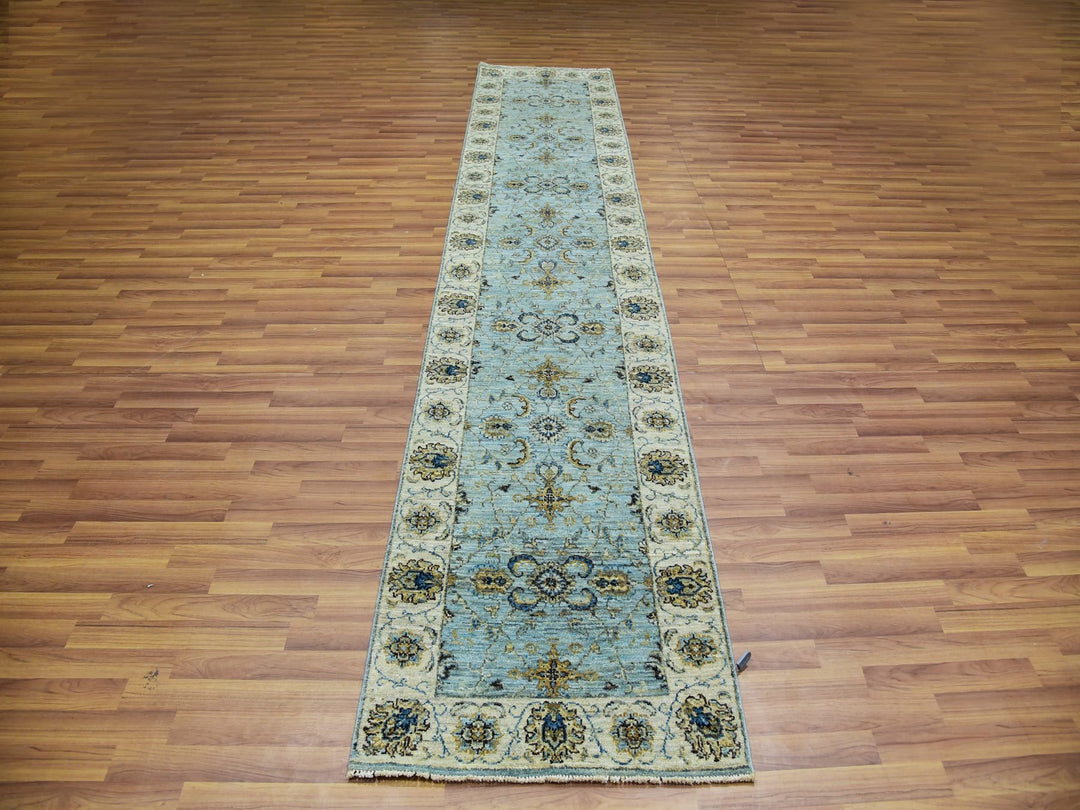 2'6" x 12'0" New Hand Knotted Blue Wool Runner Oriental Rug - MOA10276035