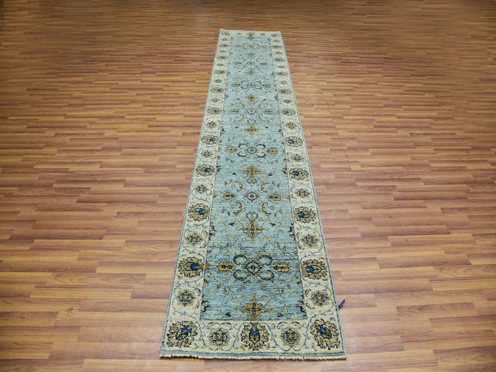 2'6" x 12'0" New Hand Knotted Blue Wool Runner Oriental Rug - MOA10276035
