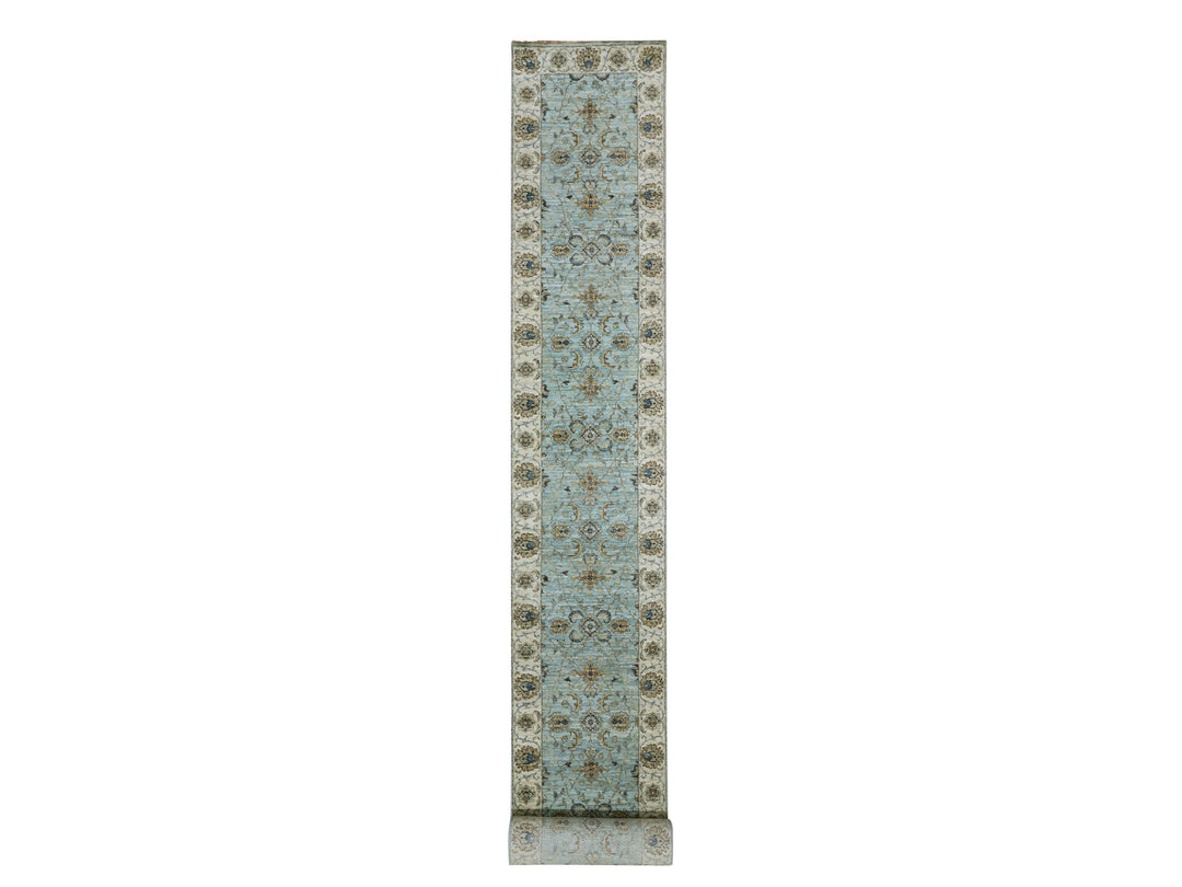 2'6" x 22'0" New Hand Knotted Blue Wool Runner Oriental Rug - MOA10276036