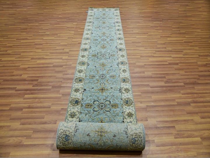 2'6" x 22'0" New Hand Knotted Blue Wool Runner Oriental Rug - MOA10276036