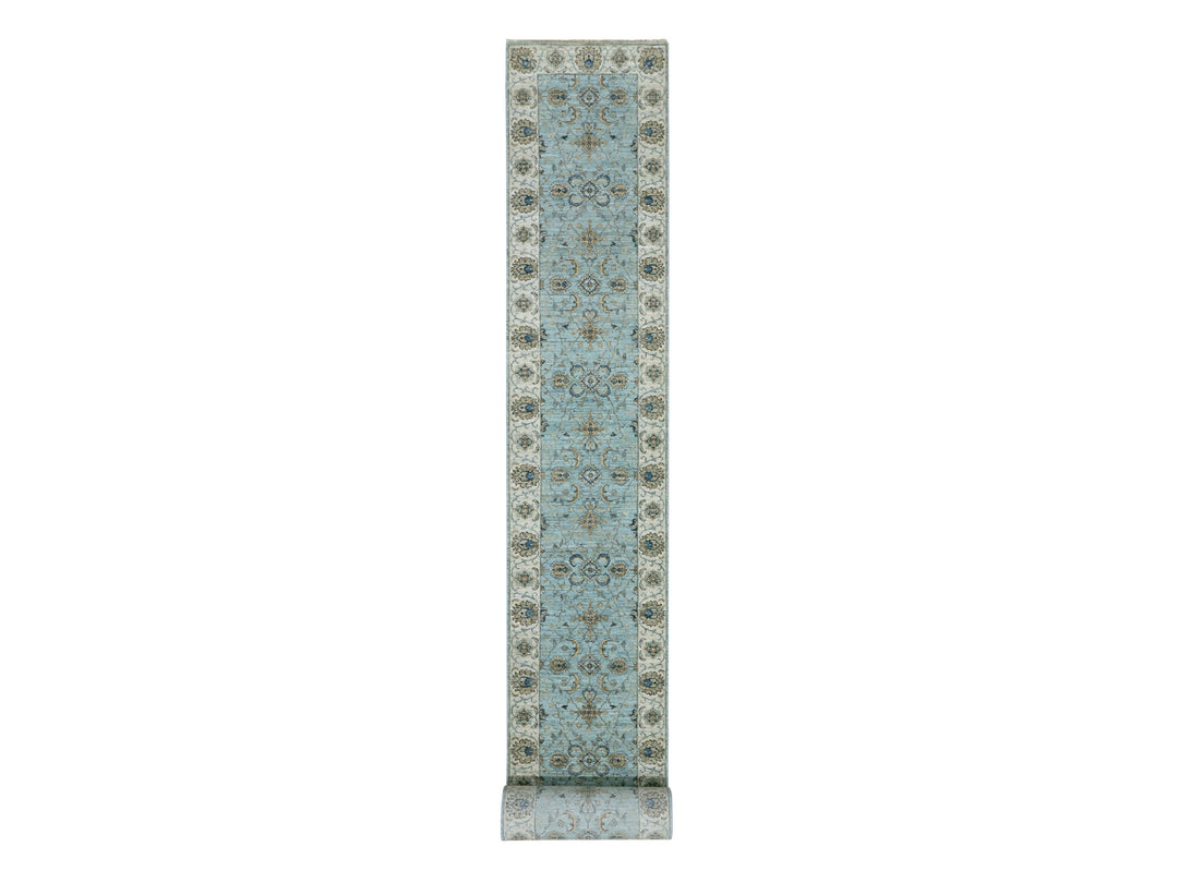 2'6" x 25'8" New Hand Knotted Blue Wool Runner Oriental Rug - MOA10276037