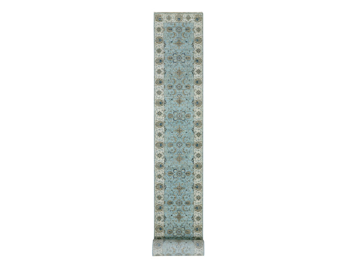 2'6" x 25'8" New Hand Knotted Blue Wool Runner Oriental Rug - MOA10276037