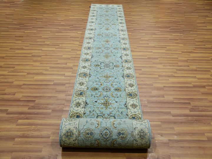 2'6" x 25'8" New Hand Knotted Blue Wool Runner Oriental Rug - MOA10276037