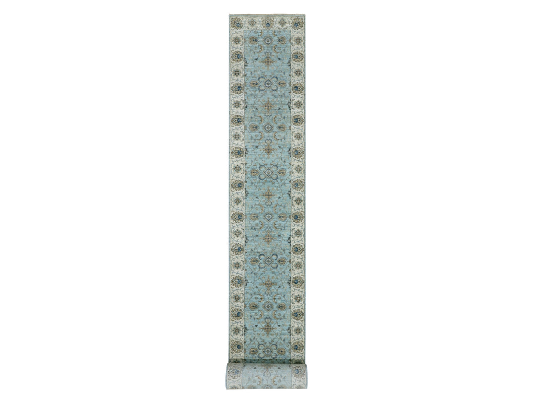 2'9" x 24'3" New Hand Knotted Blue Wool Runner Oriental Rug - MOA10276038
