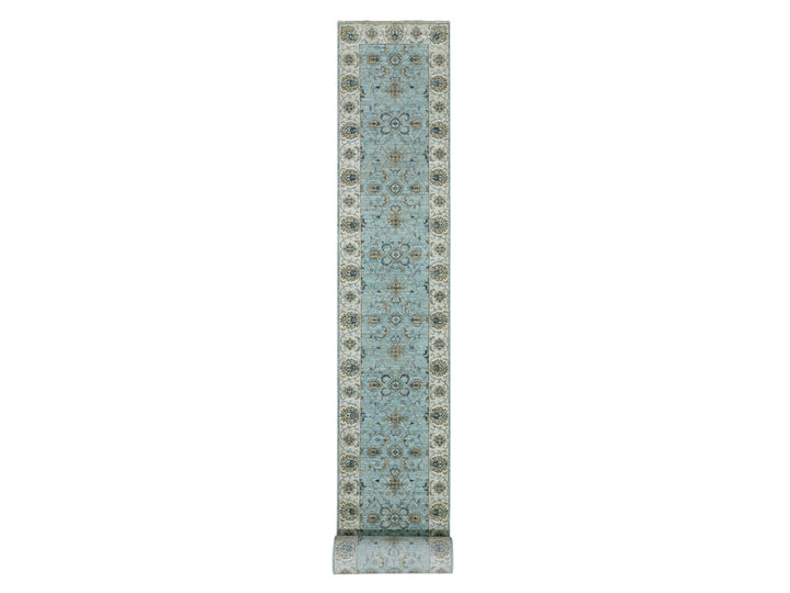 2'9" x 24'3" New Hand Knotted Blue Wool Runner Oriental Rug - MOA10276038