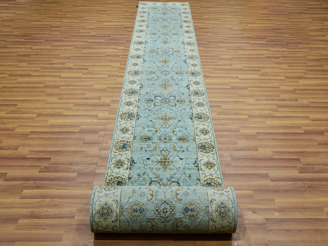 2'9" x 24'3" New Hand Knotted Blue Wool Runner Oriental Rug - MOA10276038