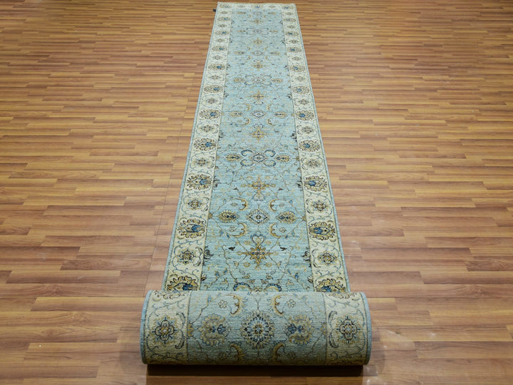 2'9" x 24'3" New Hand Knotted Blue Wool Runner Oriental Rug - MOA10276038