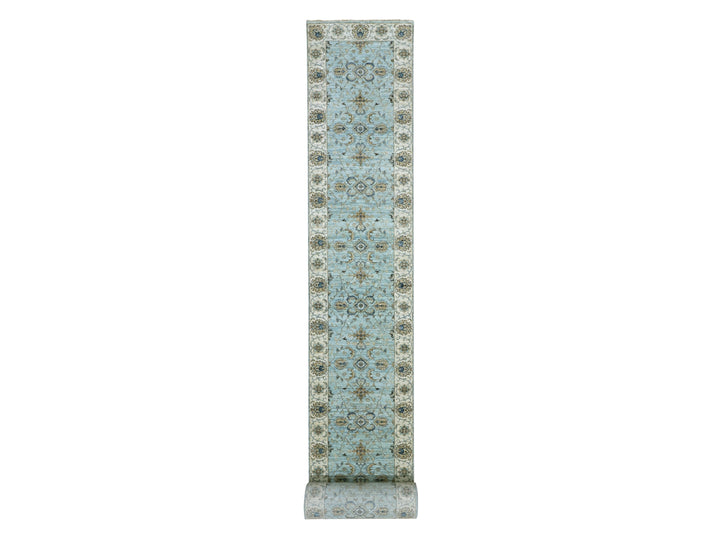 2'8" x 29'9" New Hand Knotted Blue Wool Runner Oriental Rug - MOA10276039