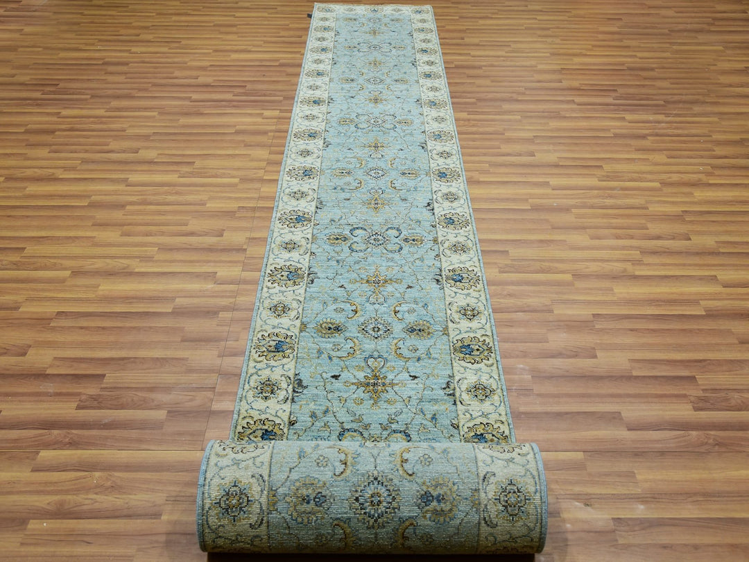 2'8" x 29'9" New Hand Knotted Blue Wool Runner Oriental Rug - MOA10276039
