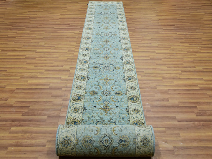2'8" x 29'9" New Hand Knotted Blue Wool Runner Oriental Rug - MOA10276039
